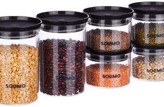 Amazon Brand – Solimo Plastic Storage Jar And Container Set I Air Tight & Bpa Free Containers For Kitchen Storage Set I Grocery Kitchen Container, Set 6 (500 Ml – 4 Pieces & 900 Ml – 2 Pieces), Black