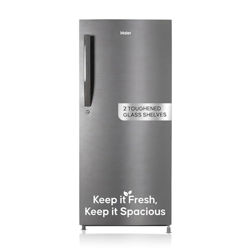 Haier 190L 5 Star Direct Cool Single Door Refrigerator | 3 Toughened Glass Shelves | Fast Ice Making In Just 60 Minutes | Large Veg Box| Easy Clean Back (Hed-205Ds-P, Dazzle Steel)