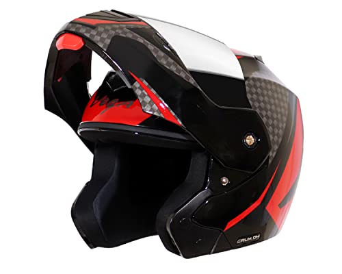 Vega Crux Dx Checks Flip-Up Full Face Helmet Black Red, Size: L(59-60 Cm)