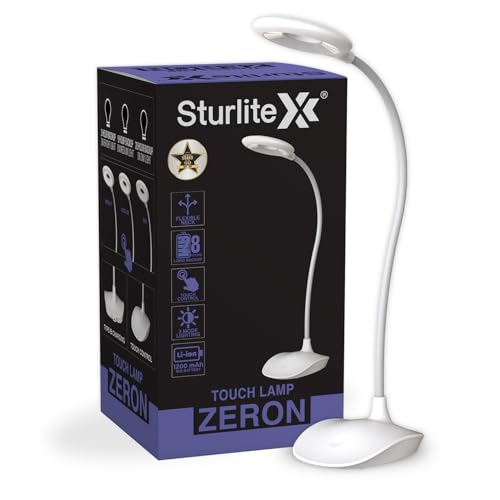 Sturlite Zeron 5W Rechargeable Led Table Lamp| (3 In 1) Dimmable Light| (6-8) Hrs Charging Time & (3-28) Hrs Li-Ion Battery Backup Desk Lamp| Included Type-B Charging Cable With Adjustable Neck