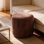 The Couch Cell | Round Velvet Ottoman Footstool | Pink Channel Tufted Pouf | Upholstered Ottoman Seating For Living Room Bedroom Home Decor