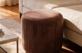 The Couch Cell | Round Velvet Ottoman Footstool | Pink Channel Tufted Pouf | Upholstered Ottoman Seating For Living Room Bedroom Home Decor