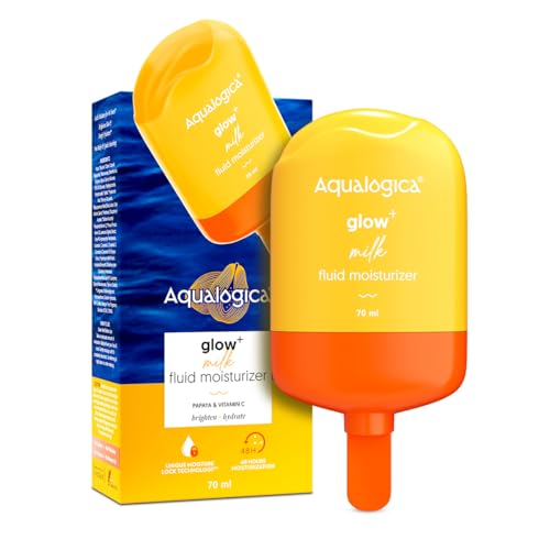 Aqualogica Glow+ Milk Fluid Moisturizer With Papaya & Vitamin C | Lightweight Milk-Like Texture | Brightens Skin | 48-H Deep Moisturization I For Normal To Combination Skin | Non Sticky, Quick Absorbing & Hydrating | 70 Ml