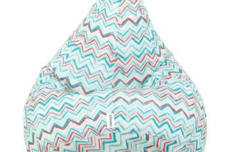 Amazon Brand Solimo Premium Canvas Fabric Bean Bag, Filled With Beans | Capacity: Upto 6′ Height, 100 Kg Weight | 2Xl | Chevron Stripes Printed | Black