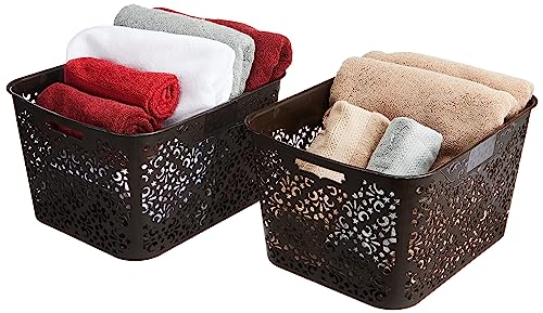 Amazon Brand – Solimo Bamboo Royal Multipurpose Storage Basket – Large (Set Of 2,Brown) Rectangular
