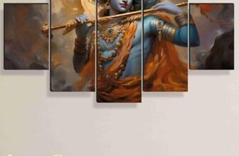 Saf Krishna Paintings For Wall Decoration – Set Of Five, 3D Modern Art Painting For Living Room Large Size With Frames For Home Decoration, Hotel, Office 76.2 Cm X 45 Cm Sanfpnls35473