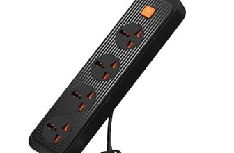 Portronics Power Plate 12 Extension Board With 4 Universal Sockets, 2 Meter Long Cord, 1500 Watt, Fireproof Material, Multi Plug For Home Appliances (Black)