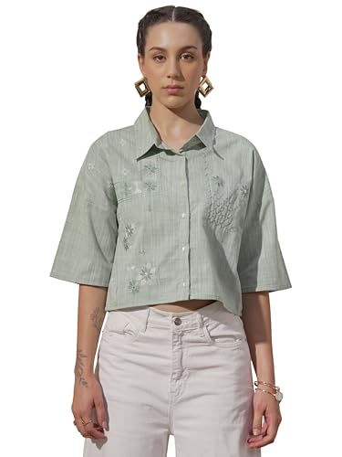 Vishudh Women Shirt Collar Regular Fit Shirt Vvsh000023 Green L