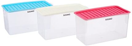 Amazon Brand – Solimo Plastic Solimo Airtight Storage Containers With Handle | Fridge Storage Container | Set Of 3 | 5000Ml Each, Multicolor