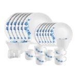 Cello Dazzle Series Blue Swirl Opalware Dinner Set | 28Pcs | White | Microwave & Dishwasher Safe | Light-Weight & Durable | Chip & Scratch Resistant | Best For Special Occasion & Gifting Purpose