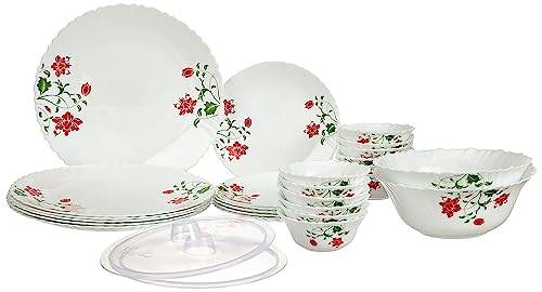Larah By Borosil Hazel Fluted Series Opalware Dinner Set | 28 Pieces For Family Of 6 | Microwave & Dishwasher Safe | Bone-Ash Free | Crockery Set For Dining & Gifting | Plates & Bowls | White