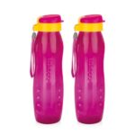 Attro Drinkware 1-Liter Bpa-Free Water Bottle With Leak-Proof Flip-Top Cap, Nylon Strap And Stylish Color For Daily Hydration Set Of 2- Dark Pink