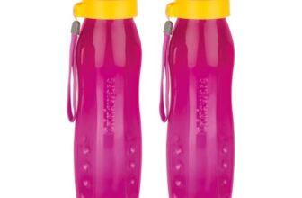 Attro Drinkware 1-Liter Bpa-Free Water Bottle With Leak-Proof Flip-Top Cap, Nylon Strap And Stylish Color For Daily Hydration Set Of 2- Dark Pink