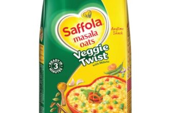 Saffola Masala Oats | 750G |Veggie Twist | Tasty, Anytime Snack | Ready In 3 Mins | Millets Goodness- With Bajra & Jowar | No Maida, No Added Preservatives | Oats Helps Manage Weight