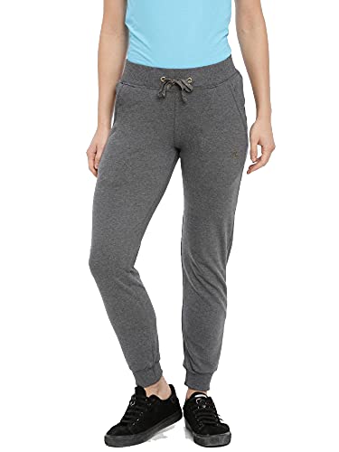 Macrowoman W-Series Women Regular Fit Low Rise Active Plain Pants In Cotton Rich Fabric, Low Waist Trousers With Front Pockets For Gym, Yoga & Leisure, Black Melange, S, Pack Of 1