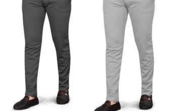 Bhikadiya Men’S Lycrablend Soild Slim Fit Casual Trouser Pant (L Grey-D Grey,32)