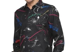 Highlander Men’S Slim Fit Shirts | Printed | Long Sleeves | Spread Collar | Casual Shirts | Men Shirts Black