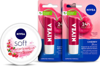 Nivea Cherry Fruity Shine Lipbalm + Soft Light Moisturizing Cream Berry Blossom Cherry/Berry(Pack Of: 3, 209.6 G)