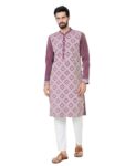 See Designs Men’S Full Sleeve Mandarin Collar Mauve Embossed Printed Straight Long Kurta With Pyjama – Festive Collection | – Sdkt293001L