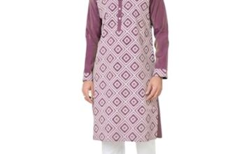 See Designs Men’S Full Sleeve Mandarin Collar Mauve Embossed Printed Straight Long Kurta With Pyjama – Festive Collection | – Sdkt293001L
