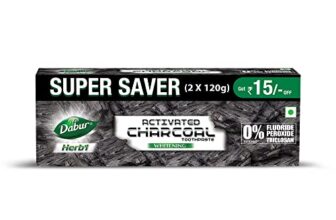Dabur Herb’L Activated Charcoal Toothpaste-240G (120Gx2,Pack Of 2)|Black Gel Toothpaste|Whitening |Fluoride Free|Fights Plaque&Extrinsic Stains|With Power Of Mint|Cool&Refreshing Mouth Experience