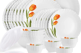 Cello Pack Of 47 Opalware Dazzle Series Spring Tulip Crockery Set |Dishwasher Safe |Light-Weight Dinner Set(White, Microwave Safe)