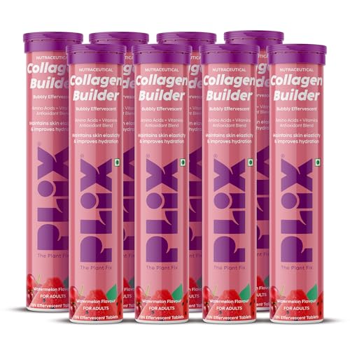 Plix – The Plant Fix Collagen Builder Bubbly Effervescent – 15 Tablets (Pack Of 8, Watermelon) For Hydrated Skin & Anti-Aging | Amino Acid Blend For Collagen Production | Vitamin C & E | 100% Vegan