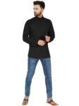 Amazon Brand – Anarva Men’S Pure Cotton Solid Kurta Long Sleeves Band Collar Casual Shirt (K017Black_Black_Medium)