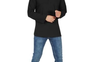 Amazon Brand – Anarva Men’S Pure Cotton Solid Kurta Long Sleeves Band Collar Casual Shirt (K017Black_Black_Medium)