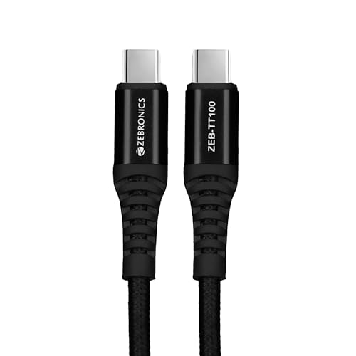 Zebronics Wattz 240Cc1 Type-C To Type-C Braided Cable, Pd 240W, 2 Meter, Durable, Charge & Sync, Rapid Charging, For Laptops, Tablets, Mobiles (White)