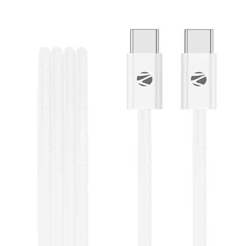 Zebronics Type C To Type C Strong Braided Cable, 60W Pd Fast Charging, For Iphone 16 Series, 15 Series, Ipad, Macbook, Samsung, Other Android Devices, Data Sync, 1 Meter (Zeb-Tt60+) White