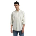 Levi’S Cotton Men’S Spread Collar Slim Fit Solid Shirts Cream, Large