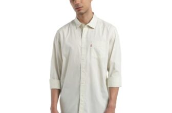 Levi’S Cotton Men’S Spread Collar Slim Fit Solid Shirts Cream, Large