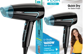 Vega U-Style 1600 Foldable Hair Dryer For Men & Women With Cool Shot Button(Vhdh-24) Hair Dryer(1600 W, Black, Blue)