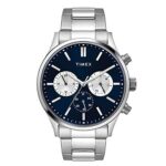 Timex Analog Watch For Man With Blue Round Dial & Silver Stainless Steel Bracelet Band Water Resistant Men’S Wrist Watches – Tweg19603