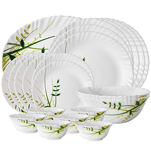 Cello Dazzle Series Celeste Opalware Dinner Set | 20Pcs | White | Service For 6 | Microwave & Dishwasher Safe | Light-Weight & Durable | Chip & Scratch Resistant | Best For Special Occassion & Gifting