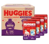 Huggies Complete Comfort Wonder Pants | Pant Style Baby Diapers Large Size, 256 Count | India’S Fastest Absorbing Diaper, Clinically Proven To Prevent Diaper Rash | Ideal For 9 To 14 Kgs (64 Count, Pack Of 4)