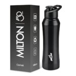 Milton Comet 1000 Stainless Steel Water Bottle 1000 Ml, Single Walled, Isi Certified I Leak Proof Lid, Rust Proof I For School, Office, Gym I Black