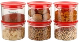 Floraware Plastic Storage Jar And Container Set I Air Tight & Bpa Free Containers For Kitchen Storage Set I Grocery Kitchen Container Set I Multipurpose Jar, 600 Ml Each, Set 6, Red