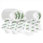 Larah By Borosil Crescent Fluted Series Opalware Dinner Set | 66 Pieces For Family Of 6 | Microwave & Dishwasher Safe | Bone-Ash Free | Crockery Set For Dining & Gifting | Plates & Bowls | White