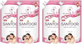 Santoor Mild Gentle Hand Wash 675Ml, Pack Of 4 With Goodness Of Lotus & Tulsi| Rich Lathering Formula With Anti-Bacterial Properties| Soft On Hands| Soothes & Hydrates Skin