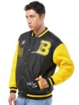 Bewakoof Men’S Color Block Black Stand Collar Neck Long Sleeve Oversized Fit Jacket