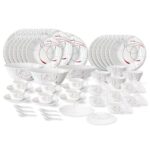 Larah By Borosil Boro Fluted Series Opalware Dinner Set | 66 Pieces For Family Of 6 | Microwave & Dishwasher Safe | Bone-Ash Free | Crockery Set For Dining & Gifting | Plates & Bowls | White