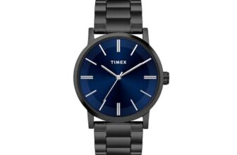 Timex Analog Watch For Man With Blue Round Dial & Black Stainless Steel Bracelet Band Water Resistant Men’S Wrist Watches – Twhg35Smu08