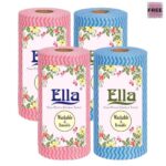 Ella Kitchen Tissue Towel Roll Napkins I Reusable Non Woven Eco Friendly I Pack Of 4 I 80 Pulls Per Roll I 320 Sheets Total I Free Check Duster Cloth