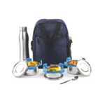 Signoraware All Steel Fusion Jumbo Stainless Steel Lunch Box | Airtight & Leakproof | Ideal For Office, School, Travel & Outdoor Use (500Mlx2 + 350Ml + 1 Ltr | Set Of 4 | Tblue)