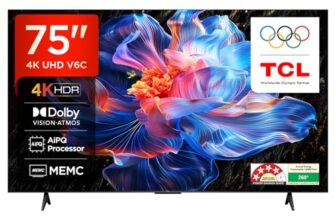 Tcl 189 Cm (75 Inches) Metallic Bezel Less Series 4K Ultra Hd Smart Led Google Tv 75V6C (Black)
