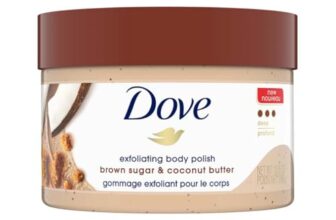 Dove Exfoliating Body Polish Scrub For Dry Skin With Brown Sugar & Coconut Butter, Gently Exfoliates & Moisturizes For Instant Soft & Smooth Skin, Natural Ingredients, No Sulfate, Coconut Scent, 298G