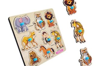 Highroof® Jungle Animal Wooden Puzzle, Wooden Toys For Kids 3+, Jigsaw Puzzles For Adults, 11 Pcs, 1 Count, Multicolor, Square, Beginner, Animals, 300G, 20X120X100Mm