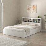 Spacewood Whitora Bed |King Size (78 X 72) Engineered Wood Bed With Box Type Storage | Shelfs In Headboard | 3 Year Warranty | Modern Design |Engineered Wood | Kingston White